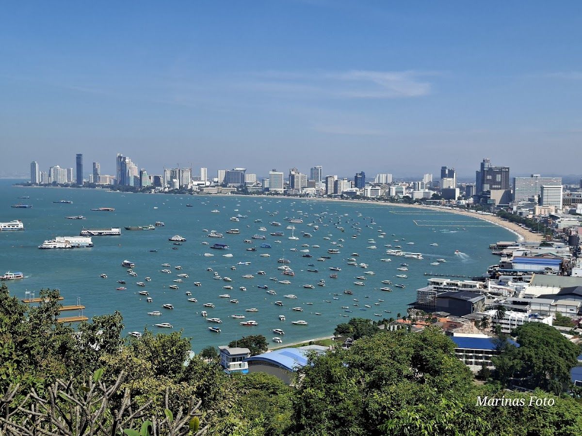 Pattaya Beach and city skyline — the Gulf of Thailand coastline stretching 3.5km in central Pattaya